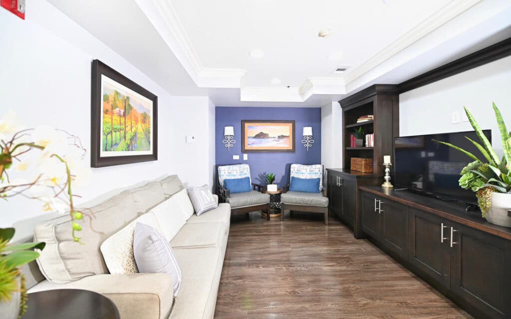 Mclure recreation room, elegantly decorated with modern furniture and electronics